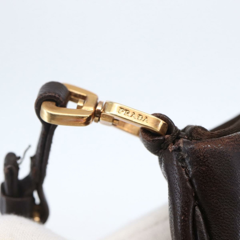 【日本直送】PRADA 配件包 皮革 深棕色 金色 正品 149220V-8