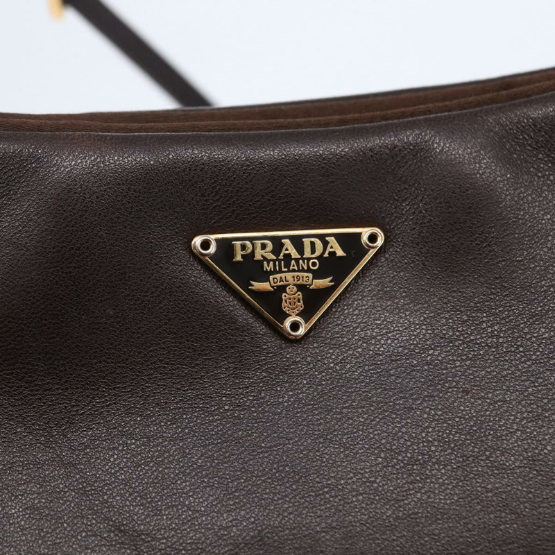 【日本直送】PRADA 配件包 皮革 深棕色 金色 正品 149220V-17