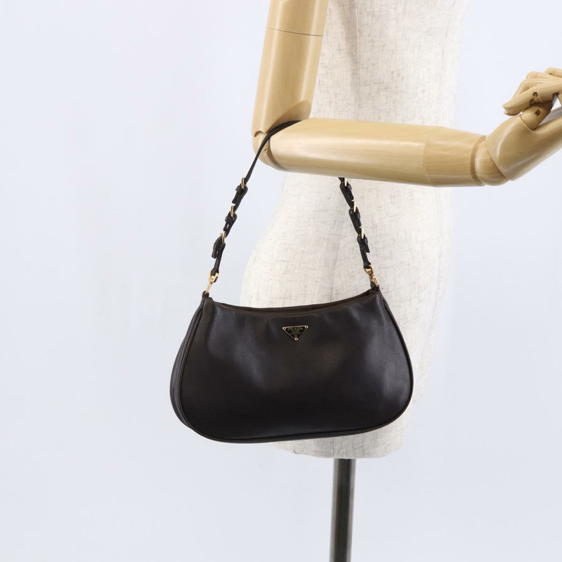 【日本直送】PRADA 配件包 皮革 深棕色 金色 正品 149220V-24