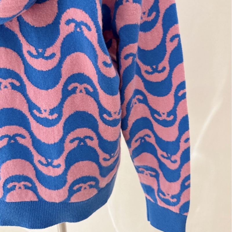 CHANEL 21早春款 舞動波浪連帽羊毛針織衛衣 36碼-4