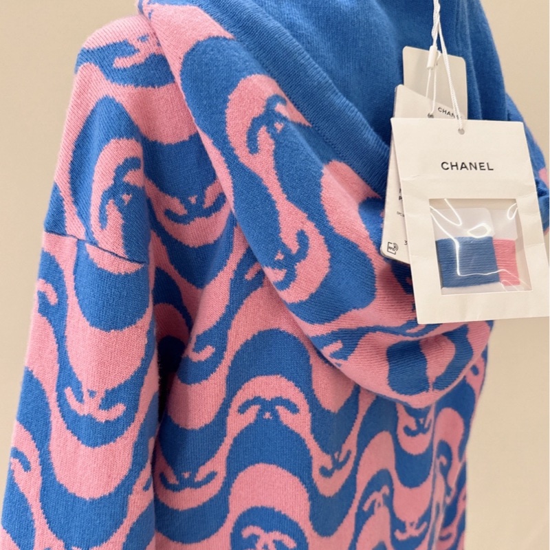 CHANEL 21早春款 舞動波浪連帽羊毛針織衛衣 36碼-5