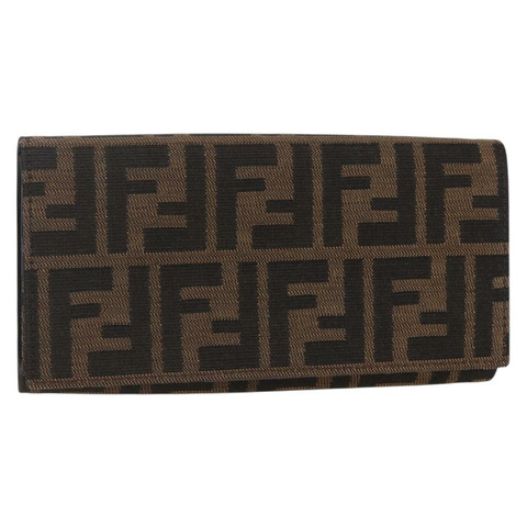 FENDI Zucca帆布長版皮夾 黑色棕色 正品 am9572V