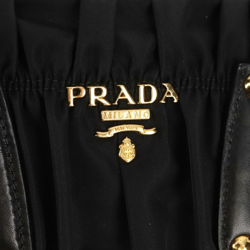 【日本直送】PRADA 尼龍雙肩手提包 黑色 金色 Auth am9517V-19