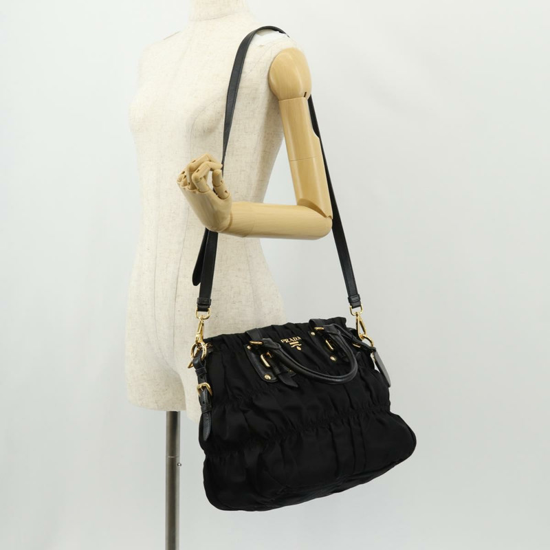 【日本直送】PRADA 尼龍雙肩手提包 黑色 金色 Auth am9517V-30