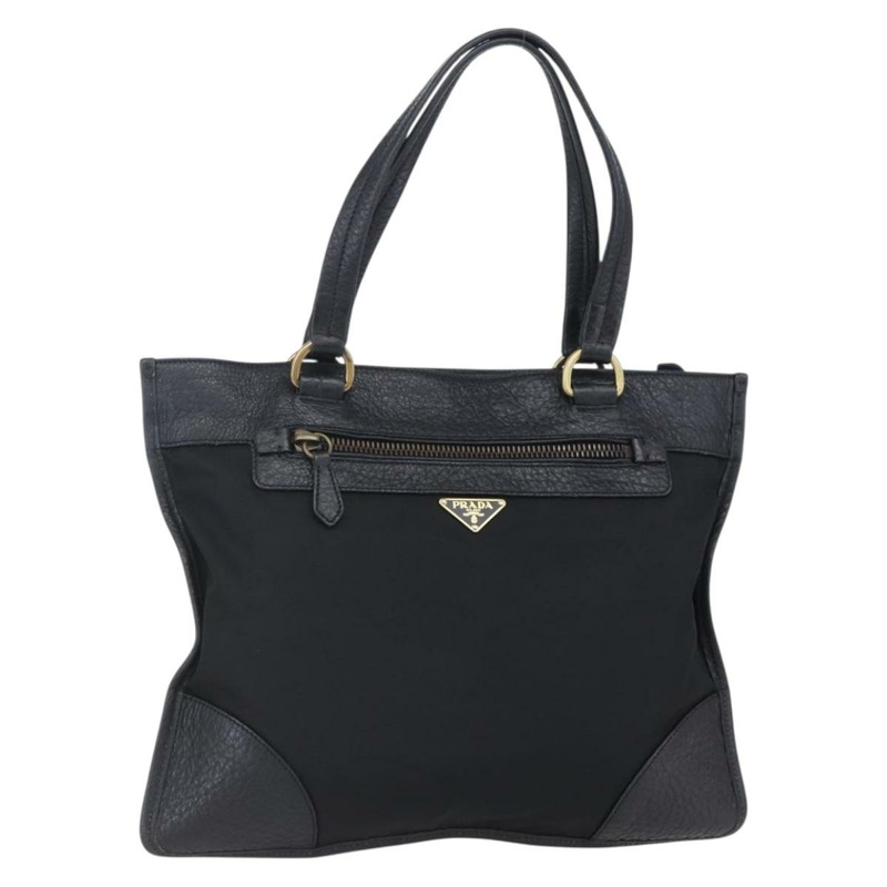 【日本直送】PRADA 尼龍皮革黑色金色托特包 Auth 148786V-0