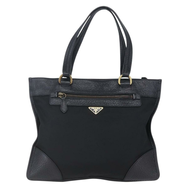 【日本直送】PRADA 尼龍皮革黑色金色托特包 Auth 148786V-12