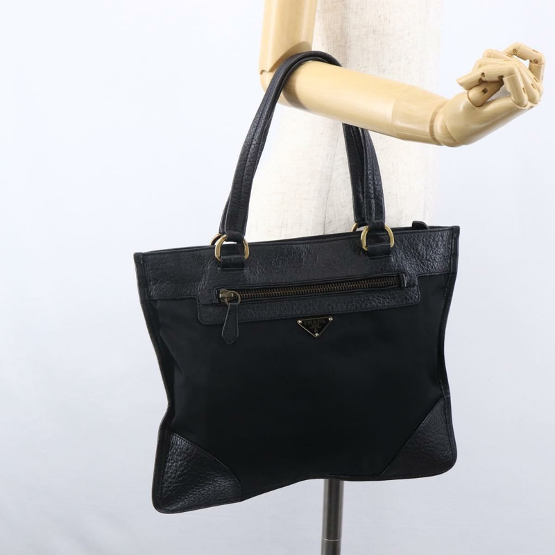 【日本直送】PRADA 尼龍皮革黑色金色托特包 Auth 148786V-25