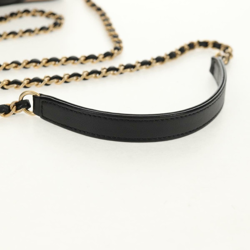 【日本直送】香奈兒 CC 鏤空鏈條化妝包 魚子醬皮 米色 金色 CC 標誌 正品 fm4940M-9