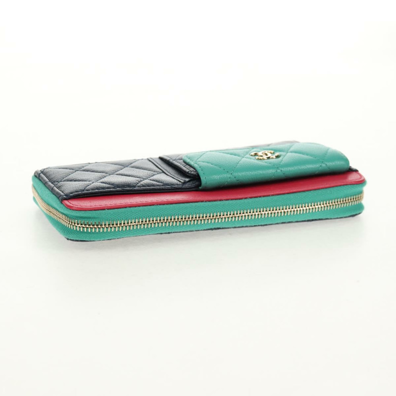 【日本直送】香奈兒 (CHANEL) Matelasse Cruise Line 長版皮夾 海軍藍 金色 CC 標誌 Auth 147564V-5