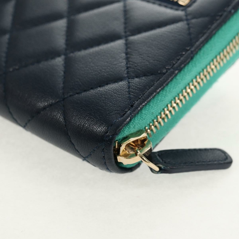 【日本直送】香奈兒 (CHANEL) Matelasse Cruise Line 長版皮夾 海軍藍 金色 CC 標誌 Auth 147564V-10