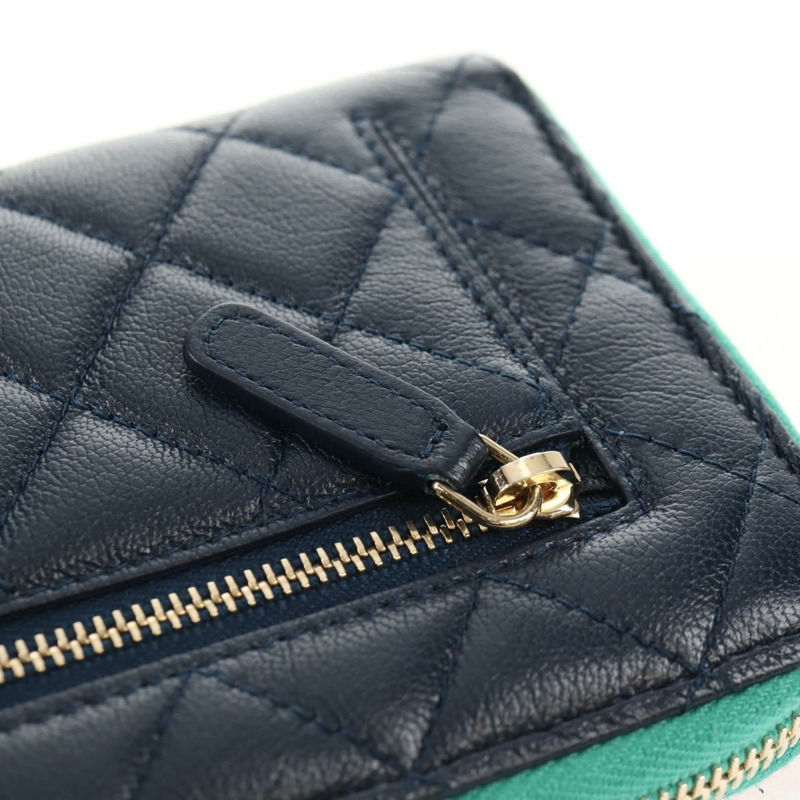 【日本直送】香奈兒 (CHANEL) Matelasse Cruise Line 長版皮夾 海軍藍 金色 CC 標誌 Auth 147564V-14