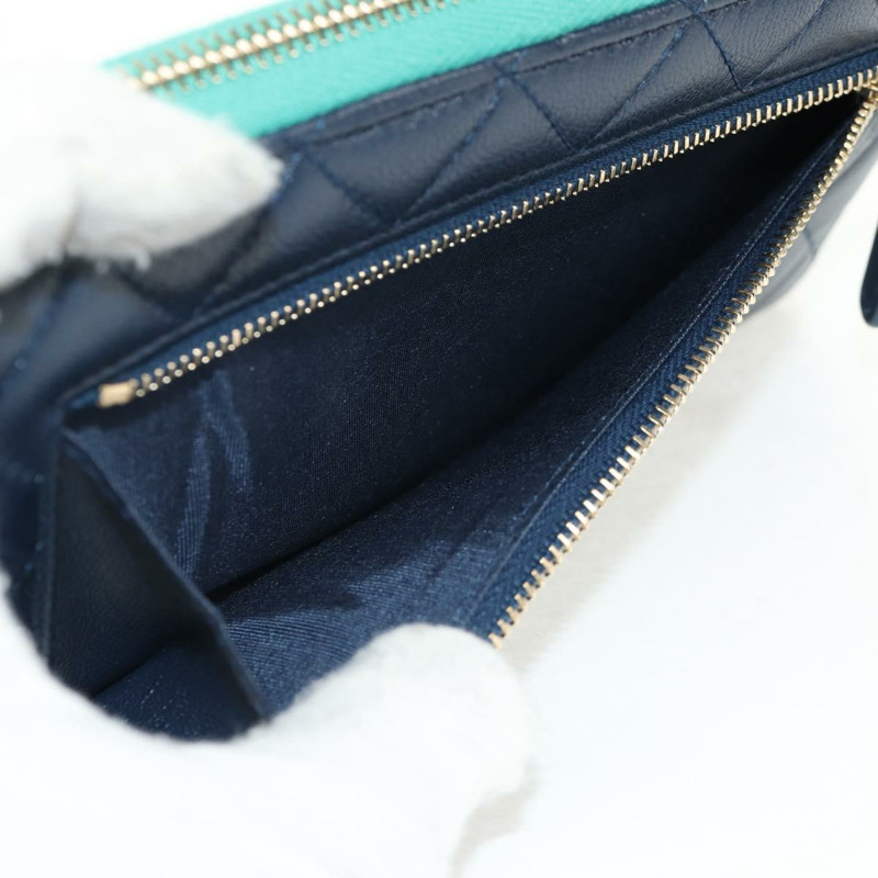 【日本直送】香奈兒 (CHANEL) Matelasse Cruise Line 長版皮夾 海軍藍 金色 CC 標誌 Auth 147564V-15