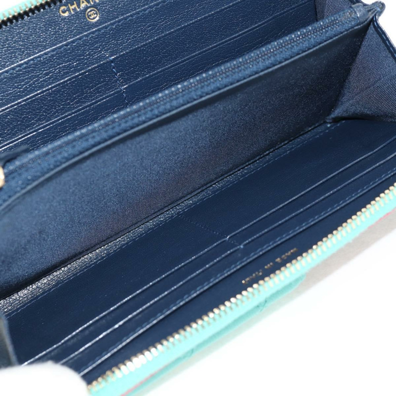 【日本直送】香奈兒 (CHANEL) Matelasse Cruise Line 長版皮夾 海軍藍 金色 CC 標誌 Auth 147564V-19