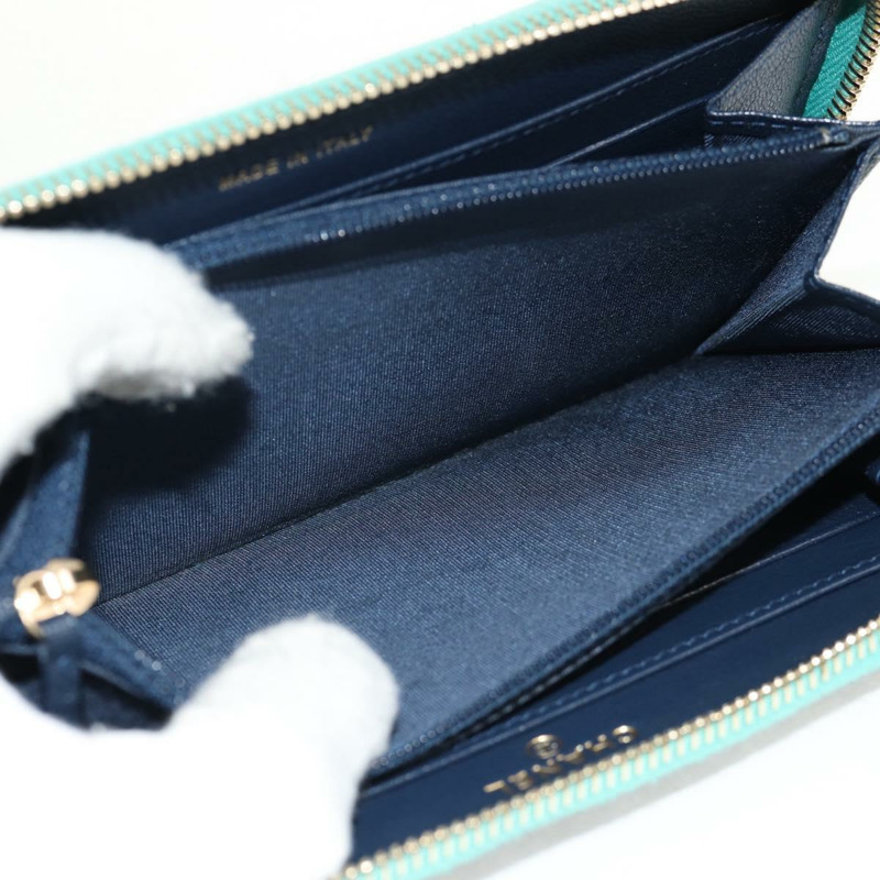 【日本直送】香奈兒 (CHANEL) Matelasse Cruise Line 長版皮夾 海軍藍 金色 CC 標誌 Auth 147564V-23