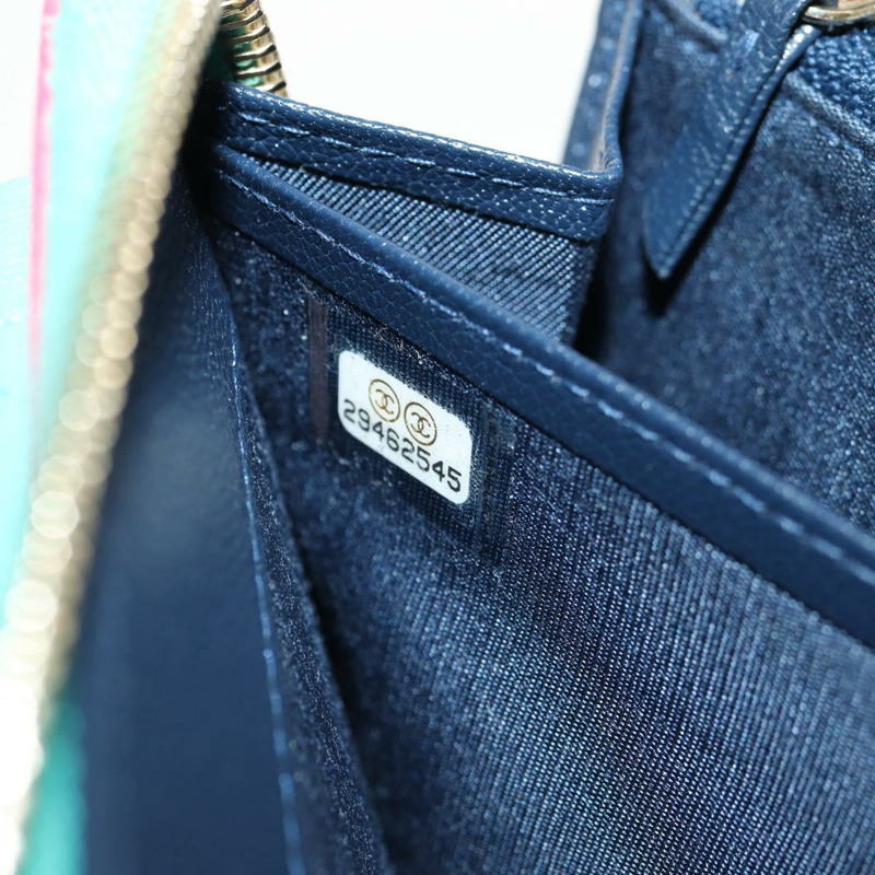 【日本直送】香奈兒 (CHANEL) Matelasse Cruise Line 長版皮夾 海軍藍 金色 CC 標誌 Auth 147564V-24