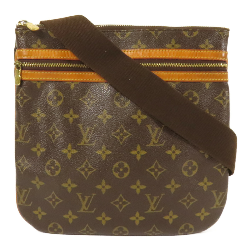 LOUIS VUITTON Monogram Pochette Bosphore金扣肩背袋棕色-0