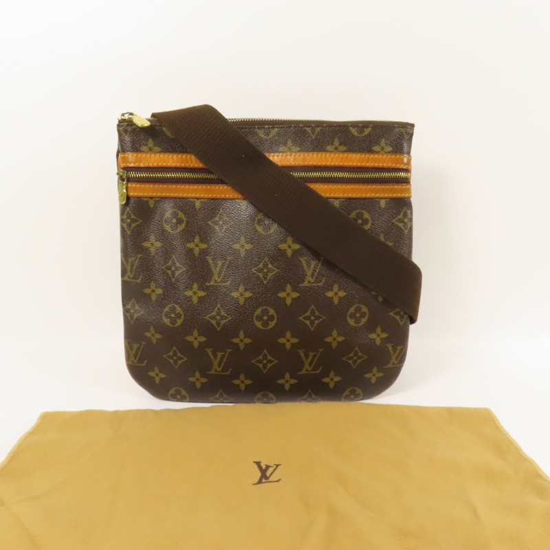 LOUIS VUITTON Monogram Pochette Bosphore金扣肩背袋棕色-11