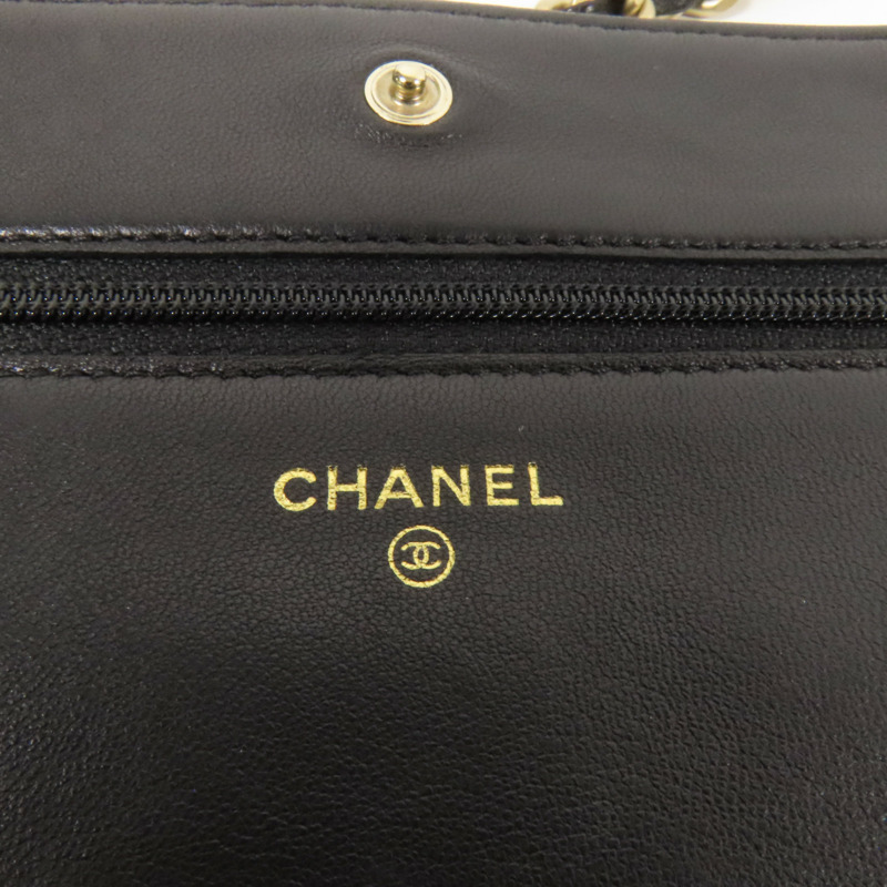 CHANEL 羊皮皮革WOC Wallet On Chain金扣鏈帶肩背袋-7