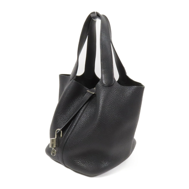 HERMES Clemence皮革Picotin MM銀扣手挽袋Noir-2