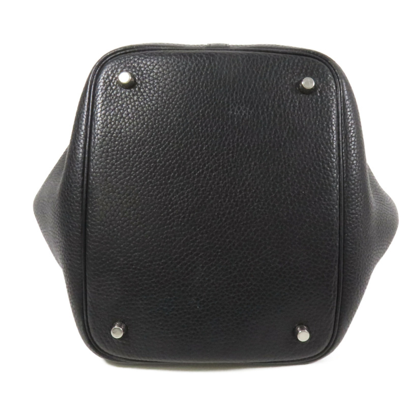 HERMES Clemence皮革Picotin MM銀扣手挽袋Noir-3