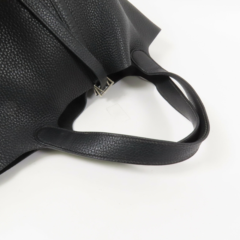 HERMES Clemence皮革Picotin MM銀扣手挽袋Noir-4