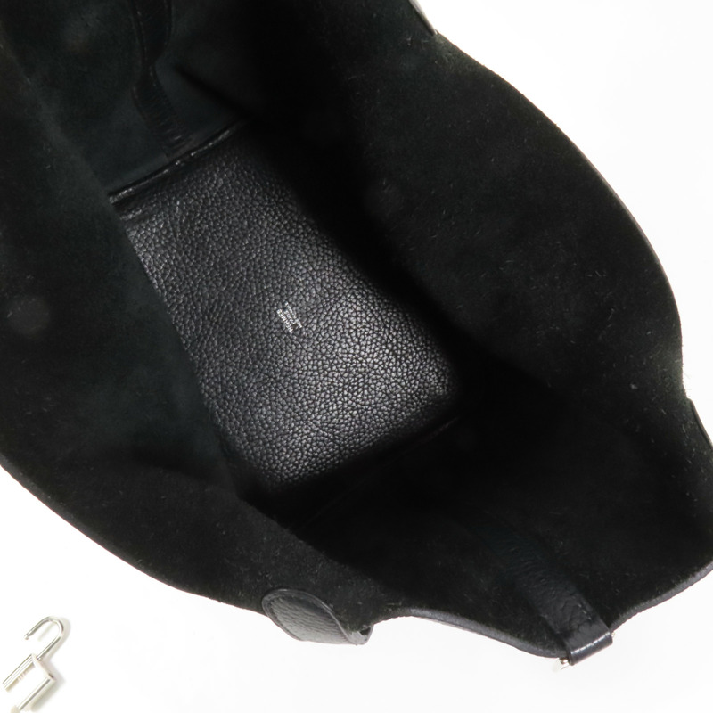 HERMES Clemence皮革Picotin MM銀扣手挽袋Noir-5