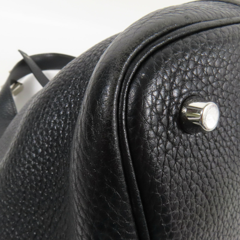 HERMES Clemence皮革Picotin MM銀扣手挽袋Noir-12