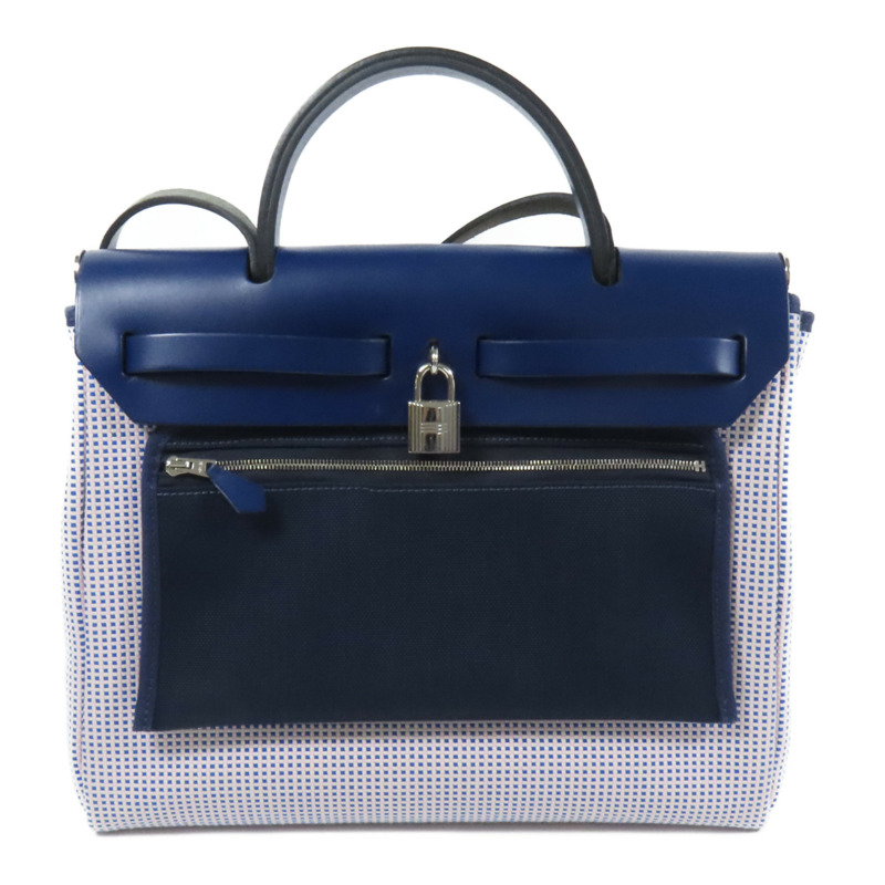 HERMES 帆布Herbag PM銀扣手挽肩背兩用袋Maue/Bleu-1