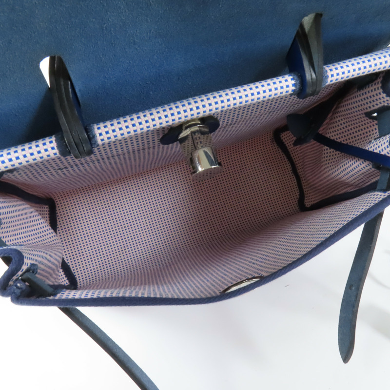 HERMES 帆布Herbag PM銀扣手挽肩背兩用袋Maue/Bleu-5