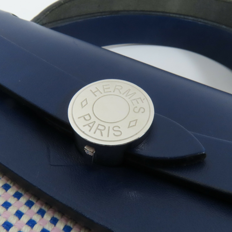 HERMES 帆布Herbag PM銀扣手挽肩背兩用袋Maue/Bleu-7