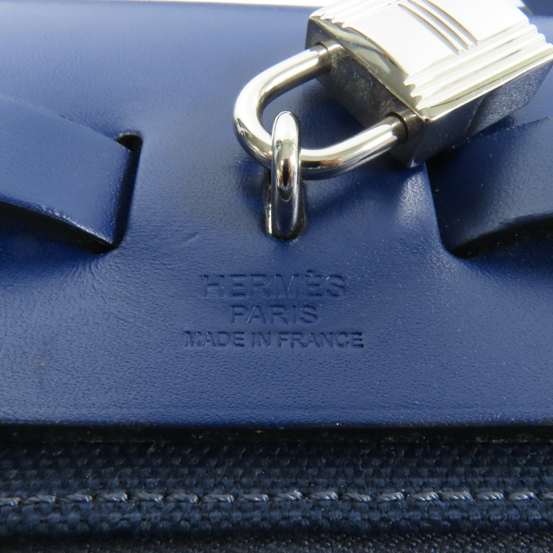 HERMES 帆布Herbag PM銀扣手挽肩背兩用袋Maue/Bleu-10