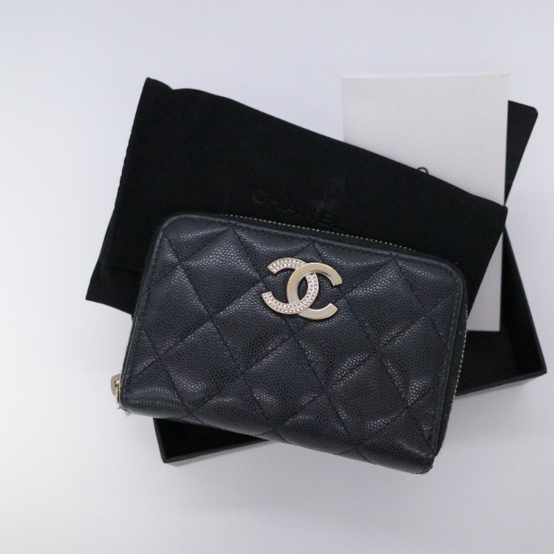 Chanel 香奈兒 CC Logo  黑色牛皮 拉鍊錢包 零錢包 卡包-1
