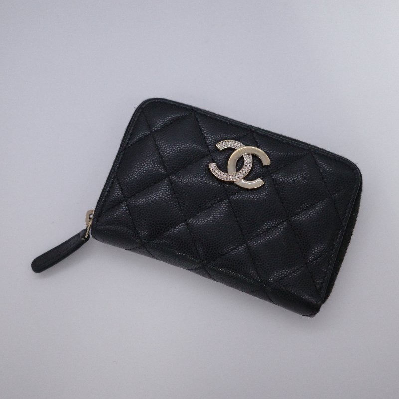 Chanel 香奈兒 CC Logo  黑色牛皮 拉鍊錢包 零錢包 卡包-2