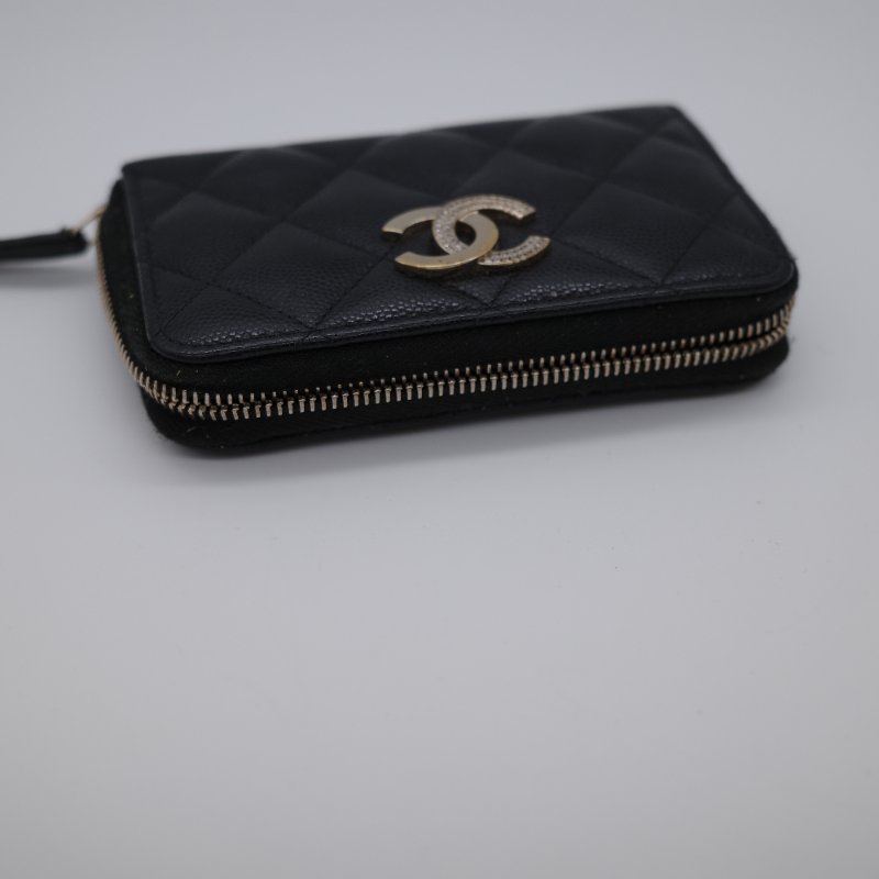Chanel 香奈兒 CC Logo  黑色牛皮 拉鍊錢包 零錢包 卡包-5