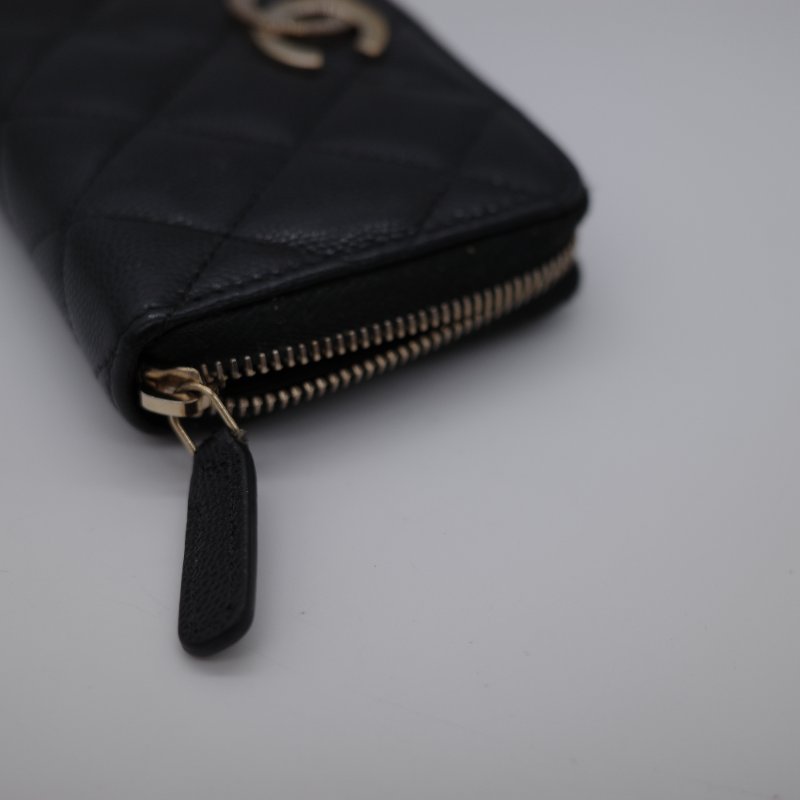 Chanel 香奈兒 CC Logo  黑色牛皮 拉鍊錢包 零錢包 卡包-6