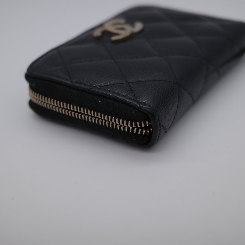 Chanel 香奈兒 CC Logo  黑色牛皮 拉鍊錢包 零錢包 卡包-7