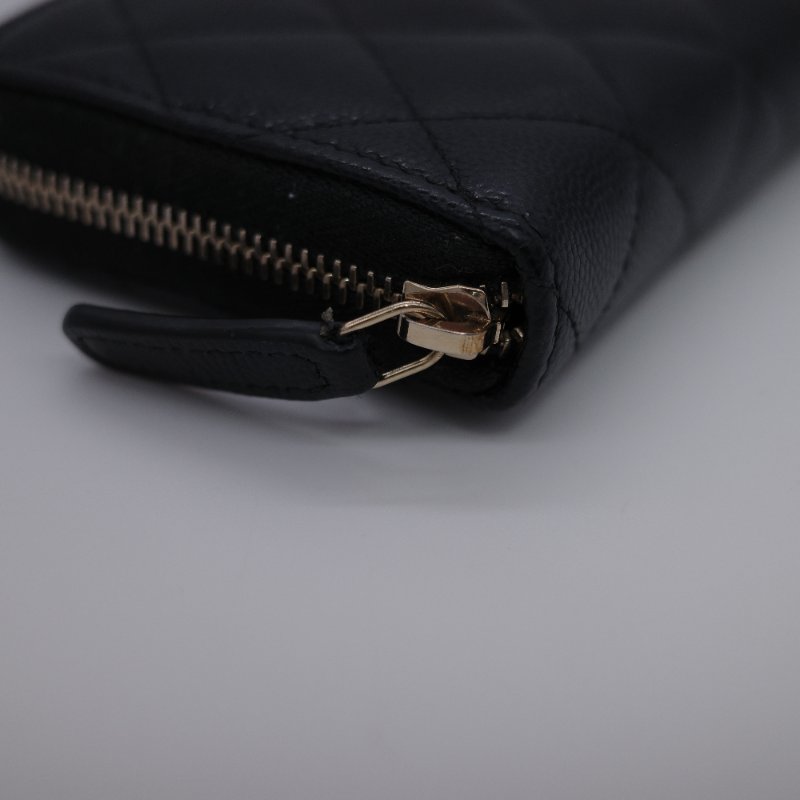 Chanel 香奈兒 CC Logo  黑色牛皮 拉鍊錢包 零錢包 卡包-8