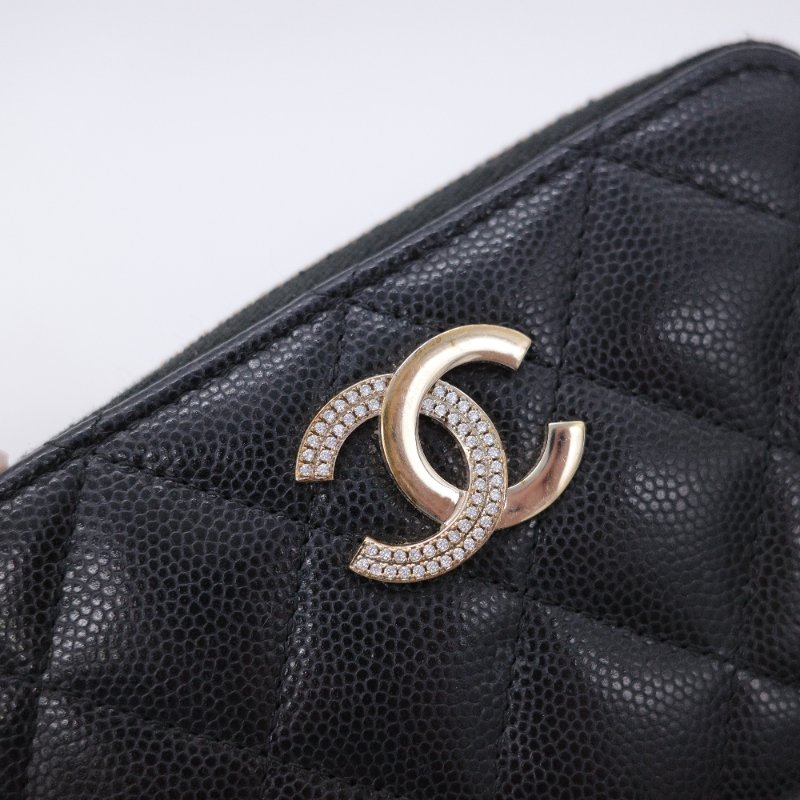 Chanel 香奈兒 CC Logo  黑色牛皮 拉鍊錢包 零錢包 卡包-9