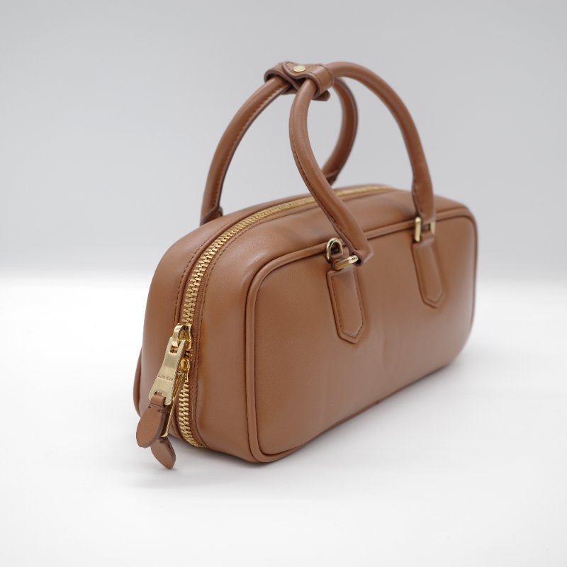 MiuMiu 繆繆 Arcadie 焦糖色 深棕色 羊皮 中型 27cm 手提包 斜挎包 保齡球包-3