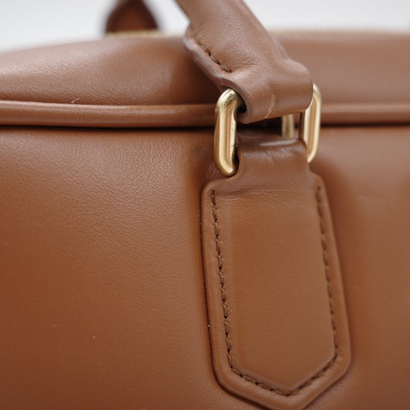 MiuMiu 繆繆 Arcadie 焦糖色 深棕色 羊皮 中型 27cm 手提包 斜挎包 保齡球包-8