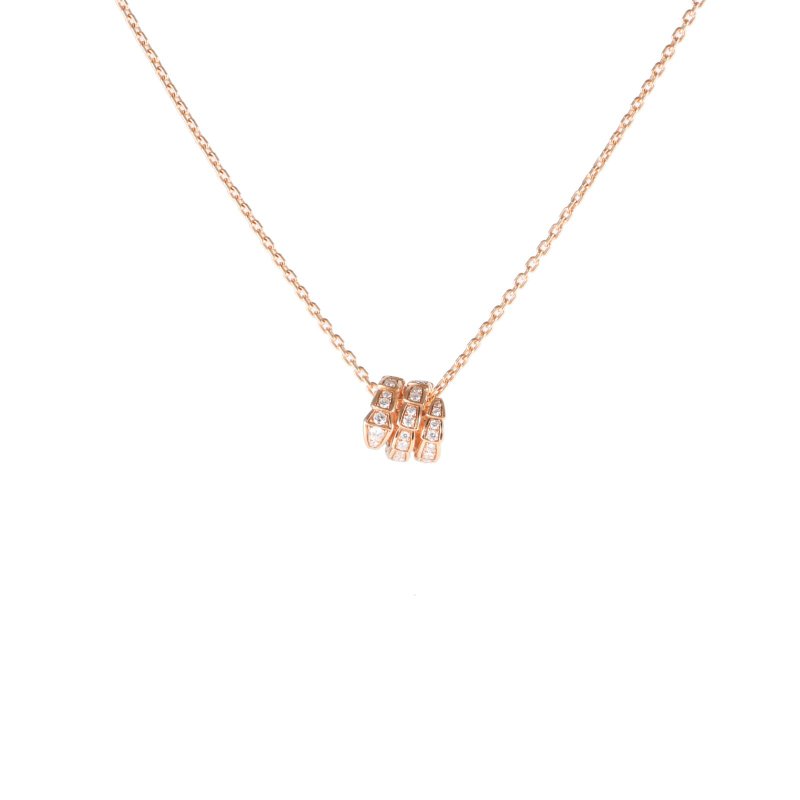 BVLGARI SerpentiViper三圈蛇頭項鏈滿鑽18K玫瑰金/鑽石項鏈玫瑰金項鍊-0