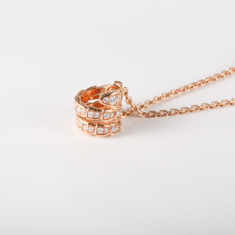 BVLGARI SerpentiViper三圈蛇頭項鏈滿鑽18K玫瑰金/鑽石項鏈玫瑰金項鍊-2