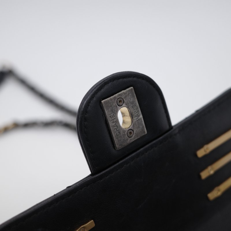 22C限量款 Chanel 香奈兒  CF18 CF Mini 珍珠墜飾 水鑽Logo 黑色羊皮 鏈帶包 口蓋包 斜跨包-14