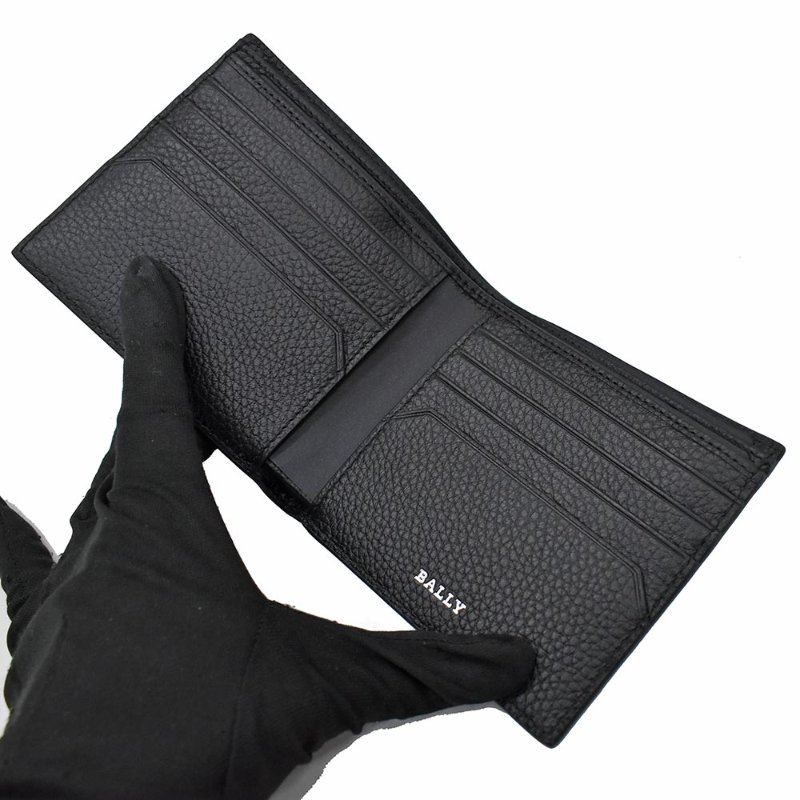 【門市全新現貨】BALLY 燙印LOGO荔枝牛皮八卡對開短夾(附原廠紙盒)-1