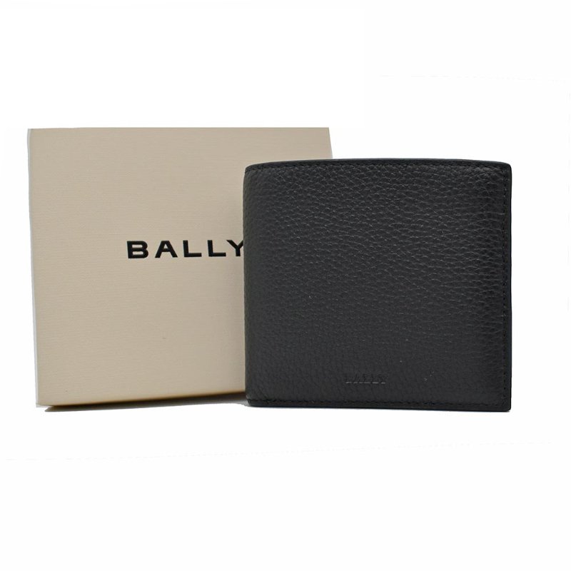 【門市全新現貨】BALLY 燙印LOGO荔枝牛皮八卡對開短夾(附原廠紙盒)-3