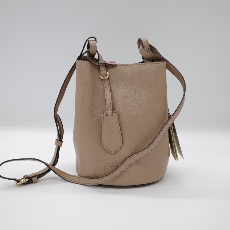 Burberry 博柏利 牛皮 卡其色 經典格紋 水桶包 單肩包 斜挎包-4