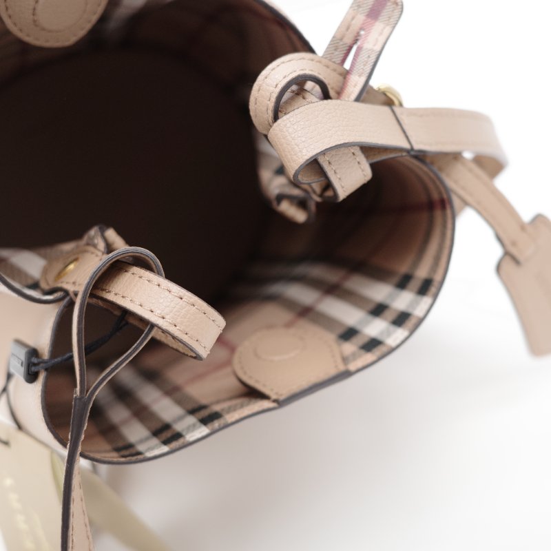 Burberry 博柏利 牛皮 卡其色 經典格紋 水桶包 單肩包 斜挎包-8