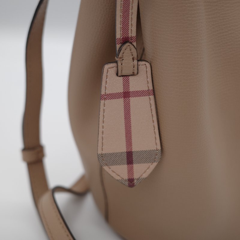 Burberry 博柏利 牛皮 卡其色 經典格紋 水桶包 單肩包 斜挎包-9