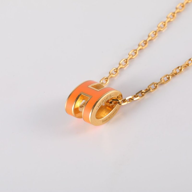 HERMES PopH項鏈Mini合金項鏈金色愛馬仕橙項鍊-1