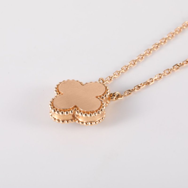 Van Cleef & Arpels VintageAlhambra中號單花項鏈2014年聖誕單鑽18K玫瑰金/鑽石/灰貝母項鏈玫瑰金鑽石/18K/灰貝母項鍊-2